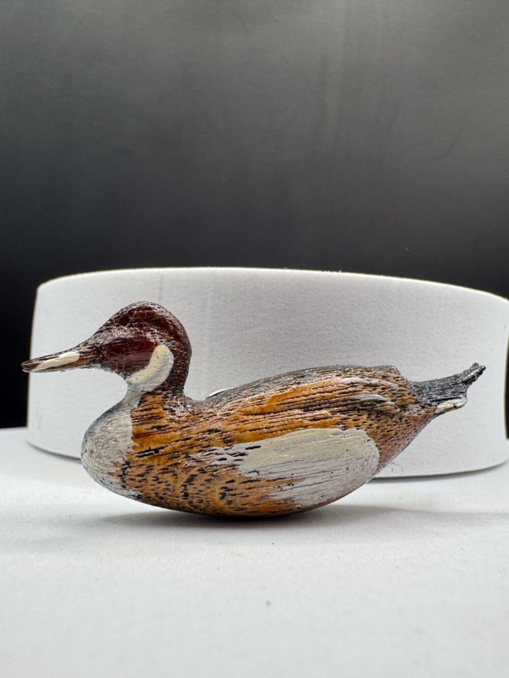 Vintage Hand Painted Carved Wooden Duck Decoy Pin Ballou Reg'd Wildlife Brooch